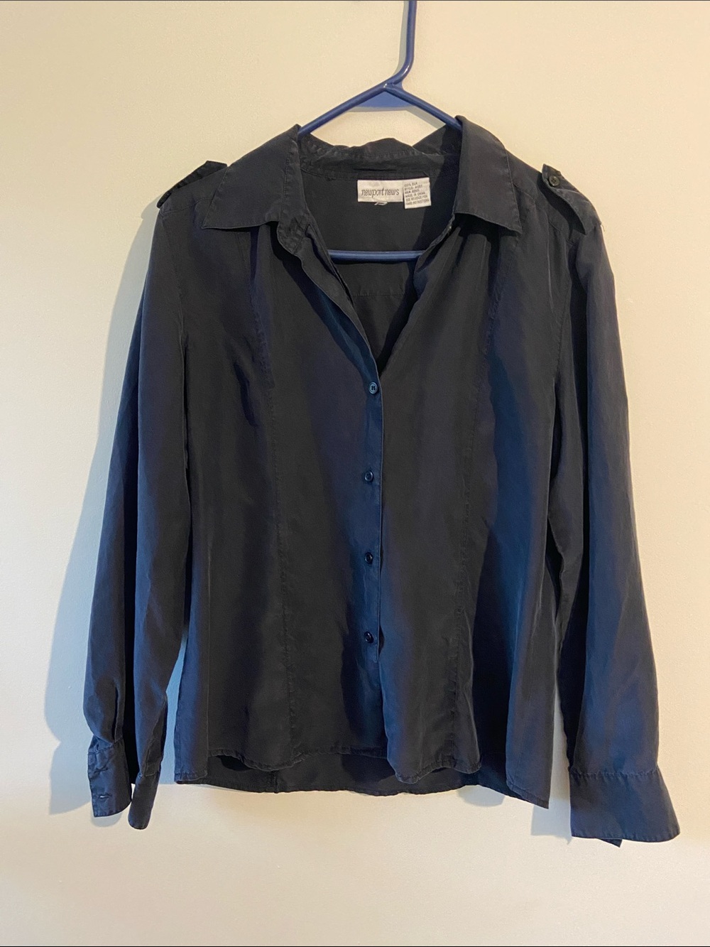 Newport News Black Silk Button-Down Shirt